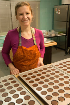 Lydia in the kitchen with stevia almond butter cups