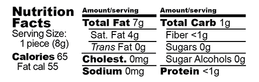 Nutrition facts label